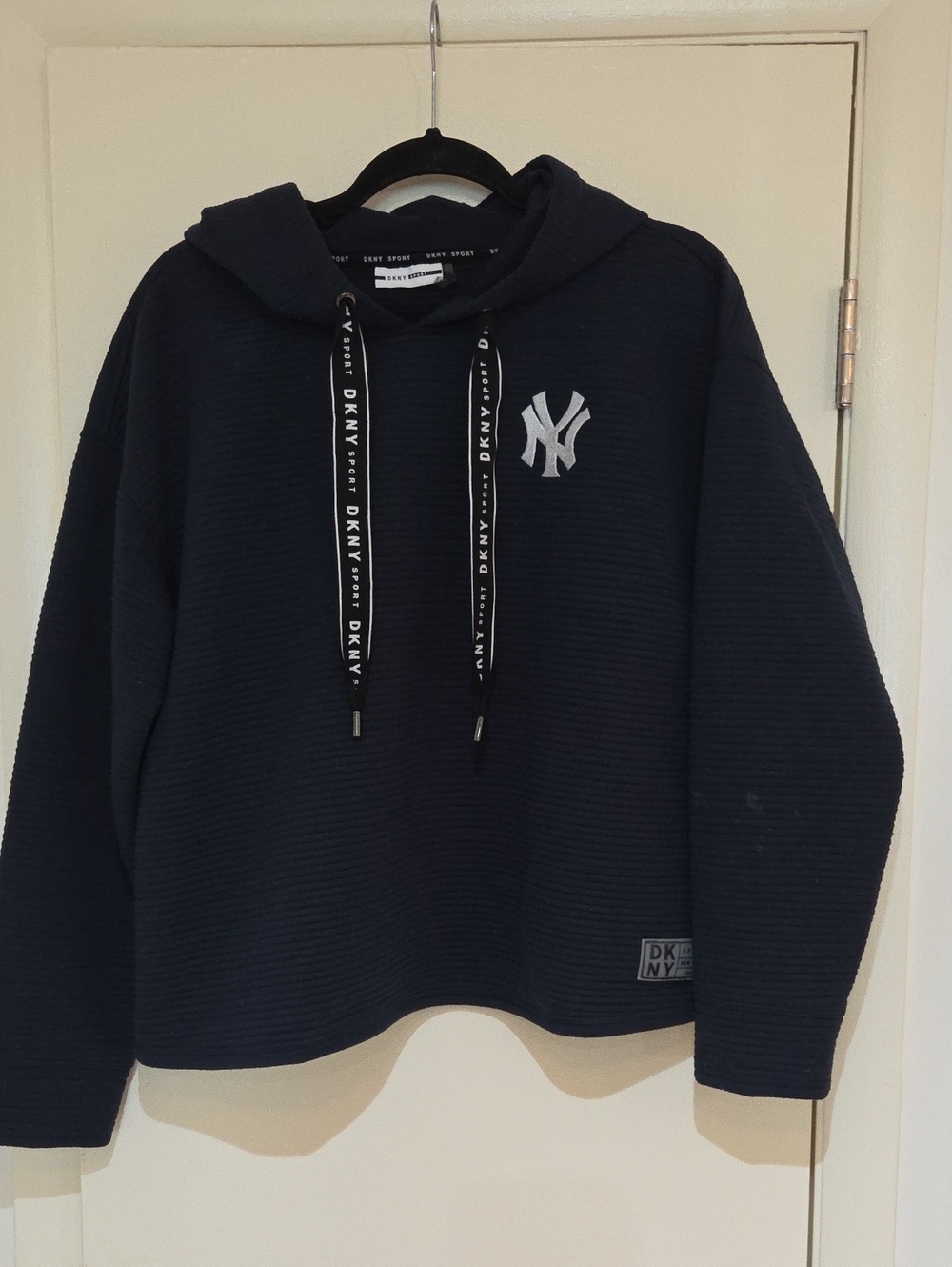 DKNY Navy Hooded Sweater with NY Logo.  Unisex